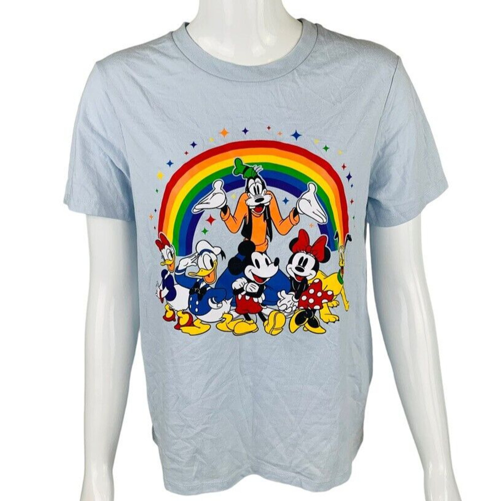 New Disney Womans Sz Small Shirt Mickey & Friends T Shirt Short Sleeve Blue NWT